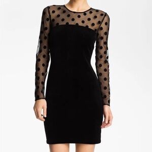 Juicy Couture Black Velvet Dress with Sheer Polka Dot Sleeves